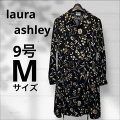 laura ashley 黒地花柄 長袖 チュニック ワンピース ブラウス 9号